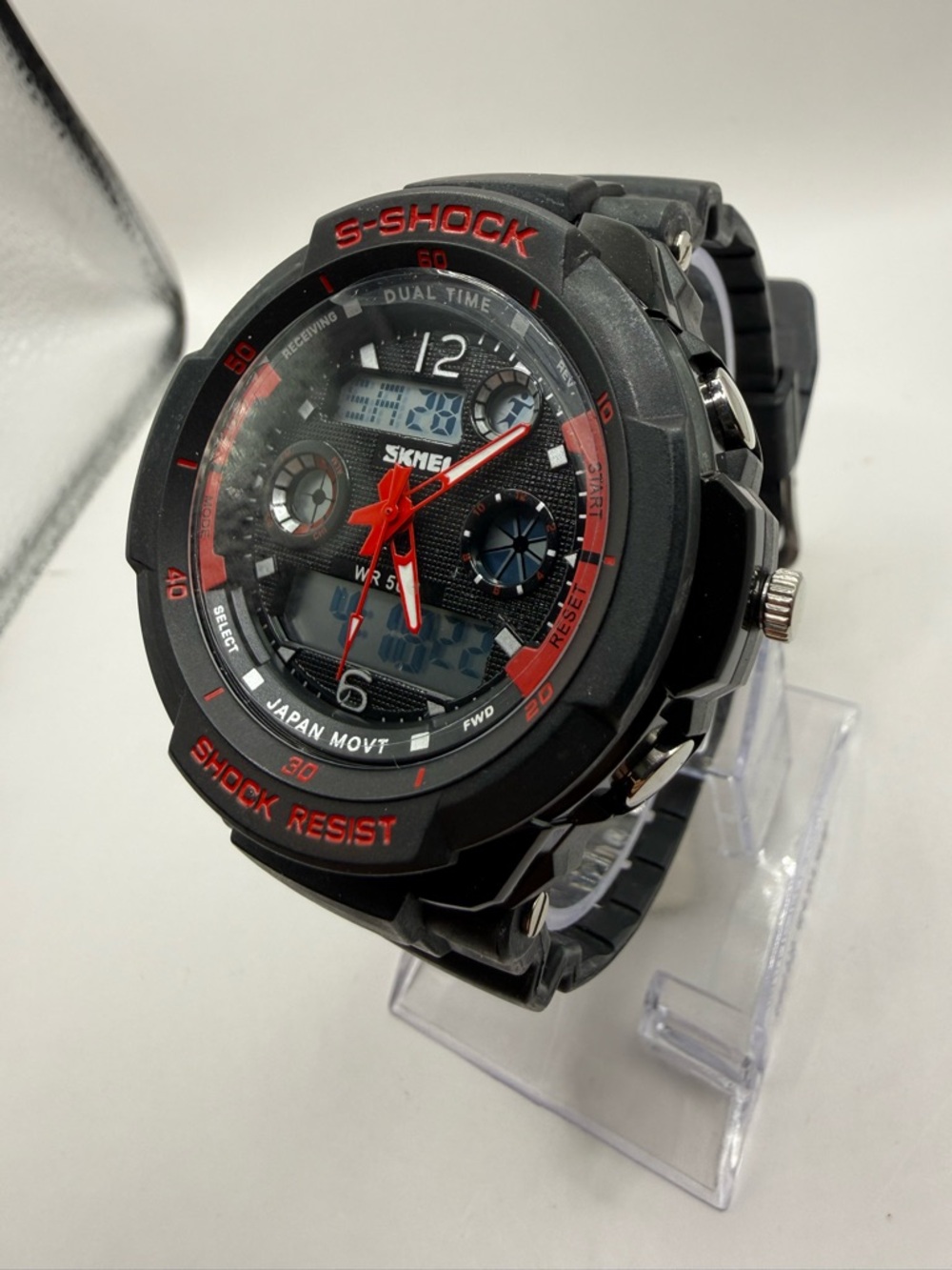 SKMEI S-Shock Men's Sports Quartz Digital Watch Alarm  Red & Black Dial 45mm - Picture 7 of 10